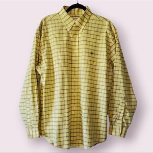 Brooks Brothers 346 Button Down Dress Shirt Size L Yellow Check EUC Preppy Ivy